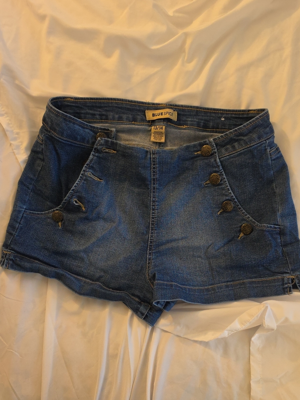 Blue Spice Women's Dark Blue Denim Button-Accent High Waist Shorts, 13/14